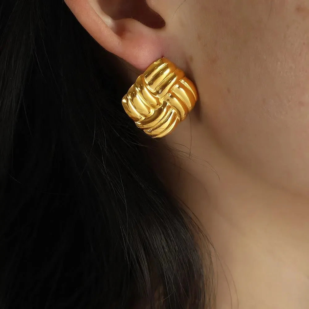 Geometric Gold Plated Spiral Conch Shell Earrings for Women