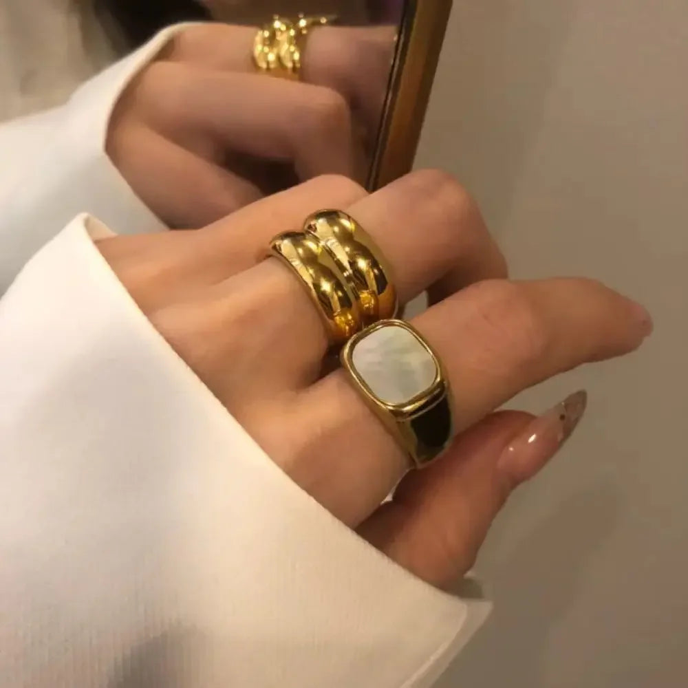 Vintage 18K Gold Plated Double-Layer Ring, Unisex Party Jewelry