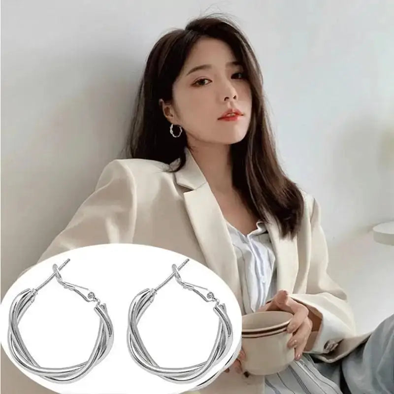 Vintage Gold and Silver Oval Hoop Earrings for Women