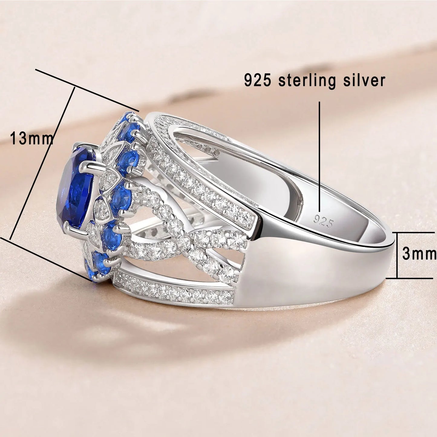 Newshe 925 Sterling Silver Blue Sapphire Engagement Ring for Women