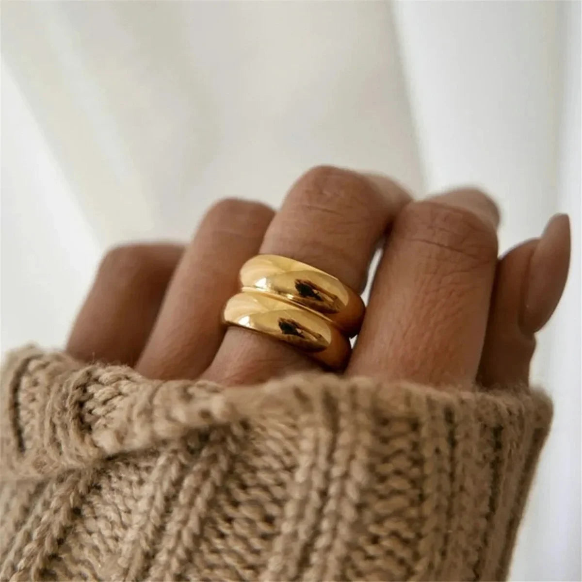 Vintage 18K Gold Plated Double-Layer Ring, Unisex Party Jewelry