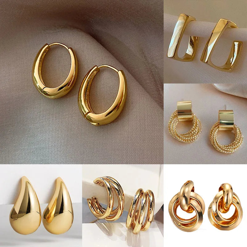 Vintage Gold and Silver Oval Hoop Earrings for Women