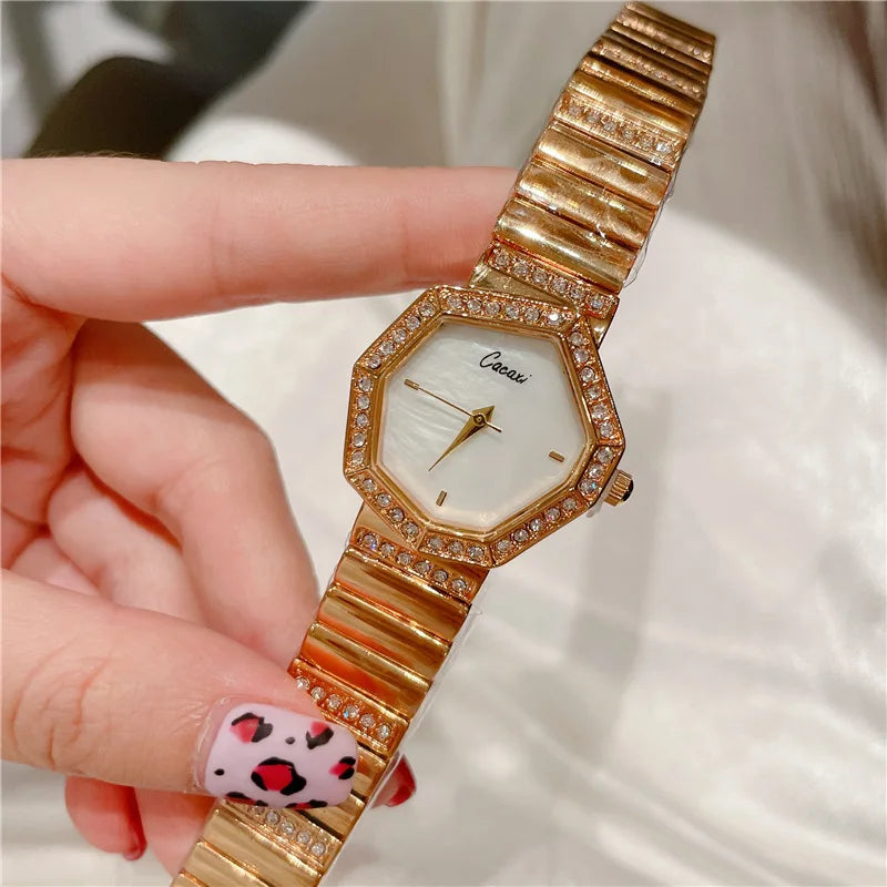 Rose Gold Square Quartz Watch – Elegant Stainless Steel Design