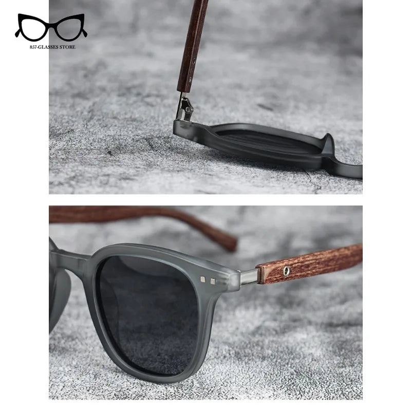 Vintage Wood Grain Sunglasses - Classic Small Square Frame