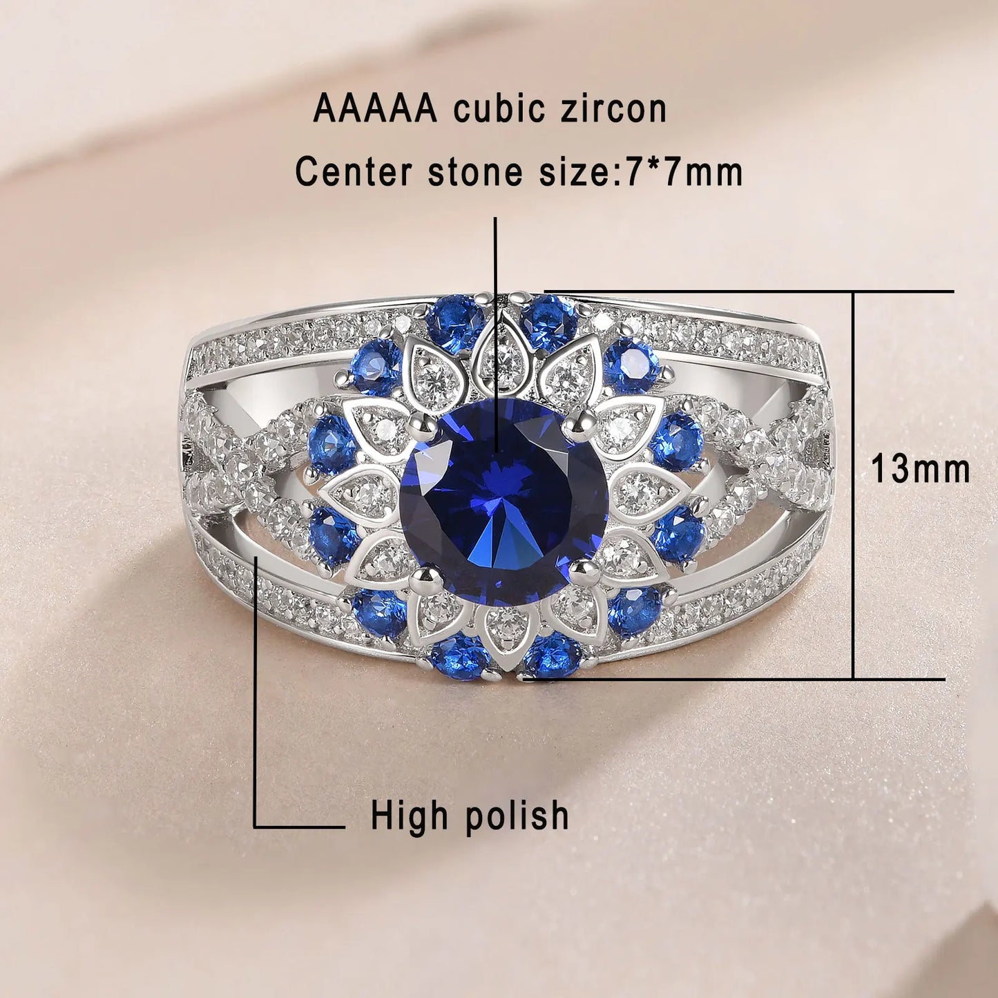 Newshe 925 Sterling Silver Blue Sapphire Engagement Ring for Women