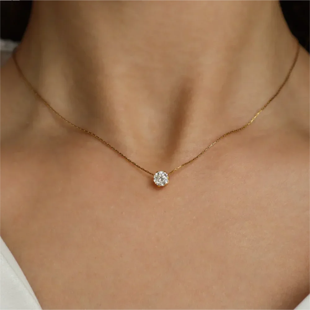 Gold Plated Minimalist Zircon Necklace, Anti-Tarnish Jewelry