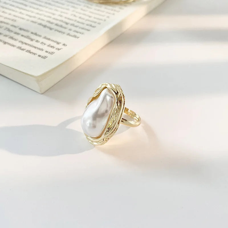 Starfish Pearl Adjustable Gold Ring for Women