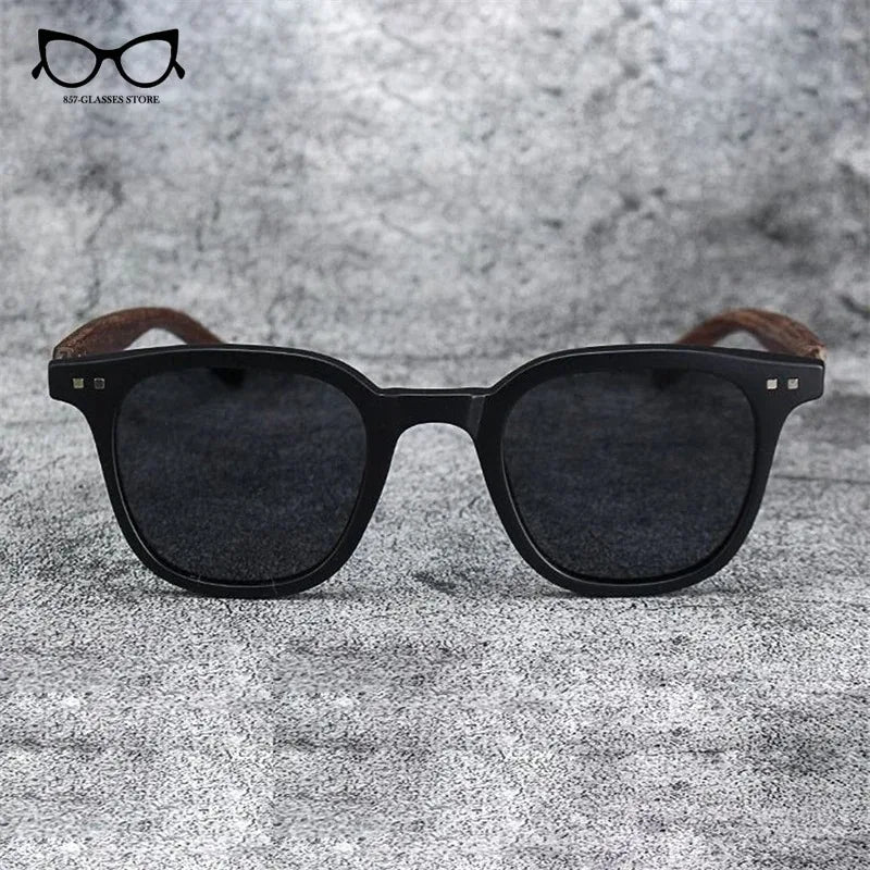 Vintage Wood Grain Sunglasses - Classic Small Square Frame