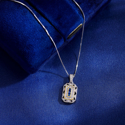 Blue Cubic Zirconia Sterling Silver Pendant Necklace – 18” Chain