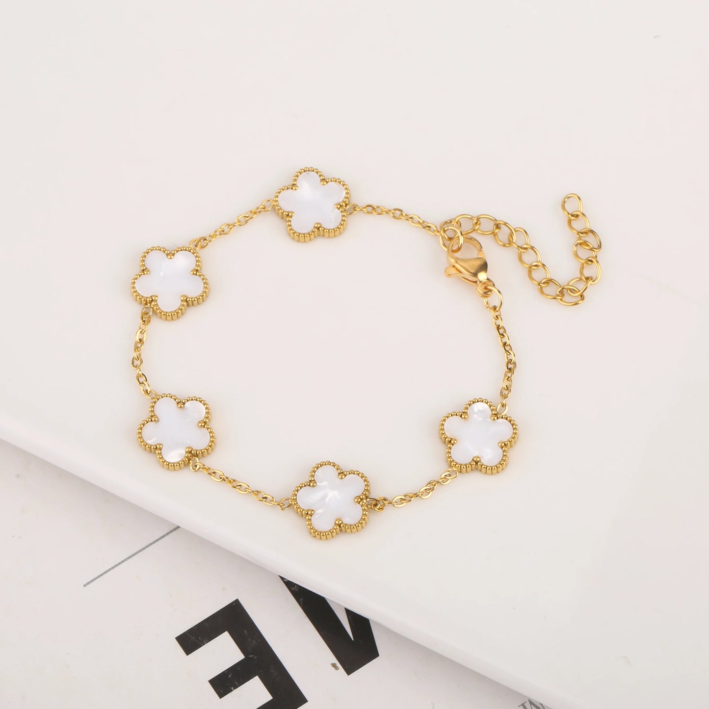 Gold Plated Clover Flower Bracelet for Women