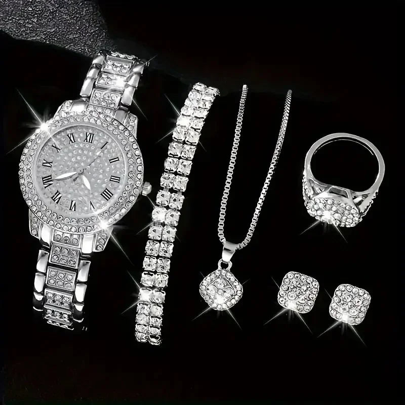 Women's Luxury Watch & Bracelet Set - Roman Dial Quartz