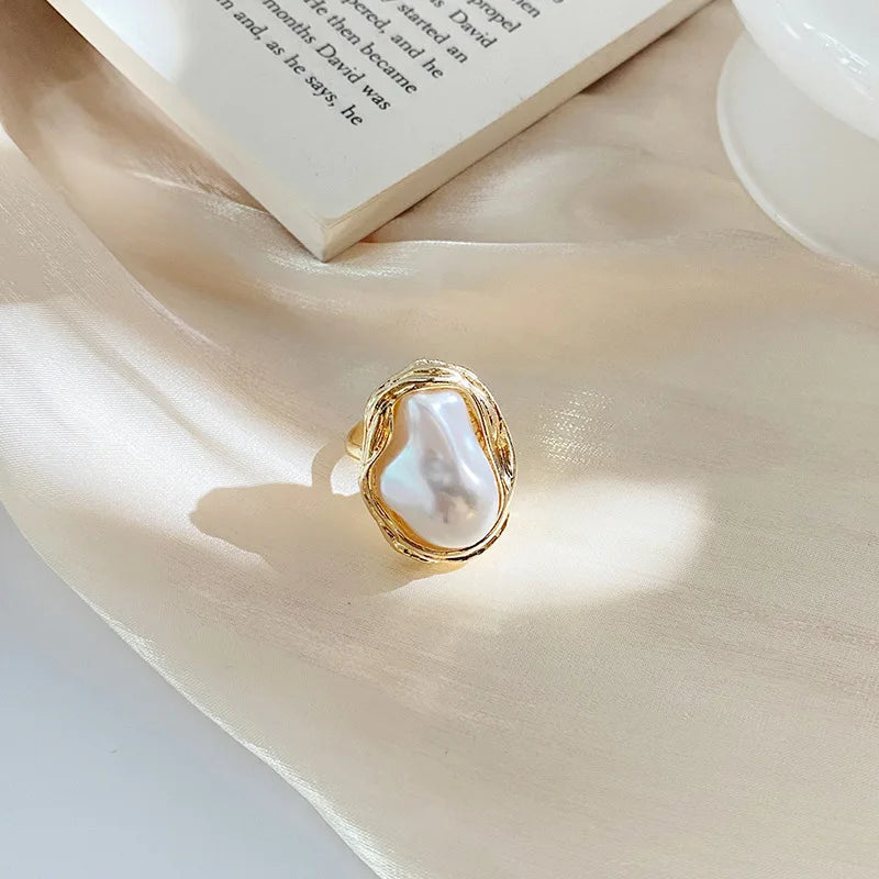 Starfish Pearl Adjustable Gold Ring for Women