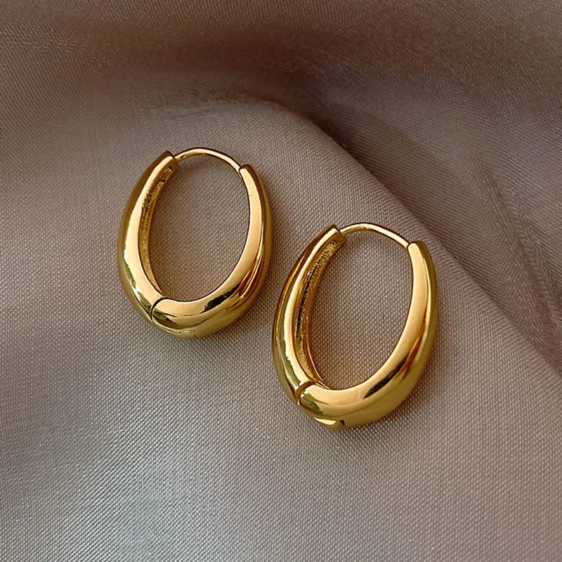 Vintage Gold and Silver Oval Hoop Earrings for Women