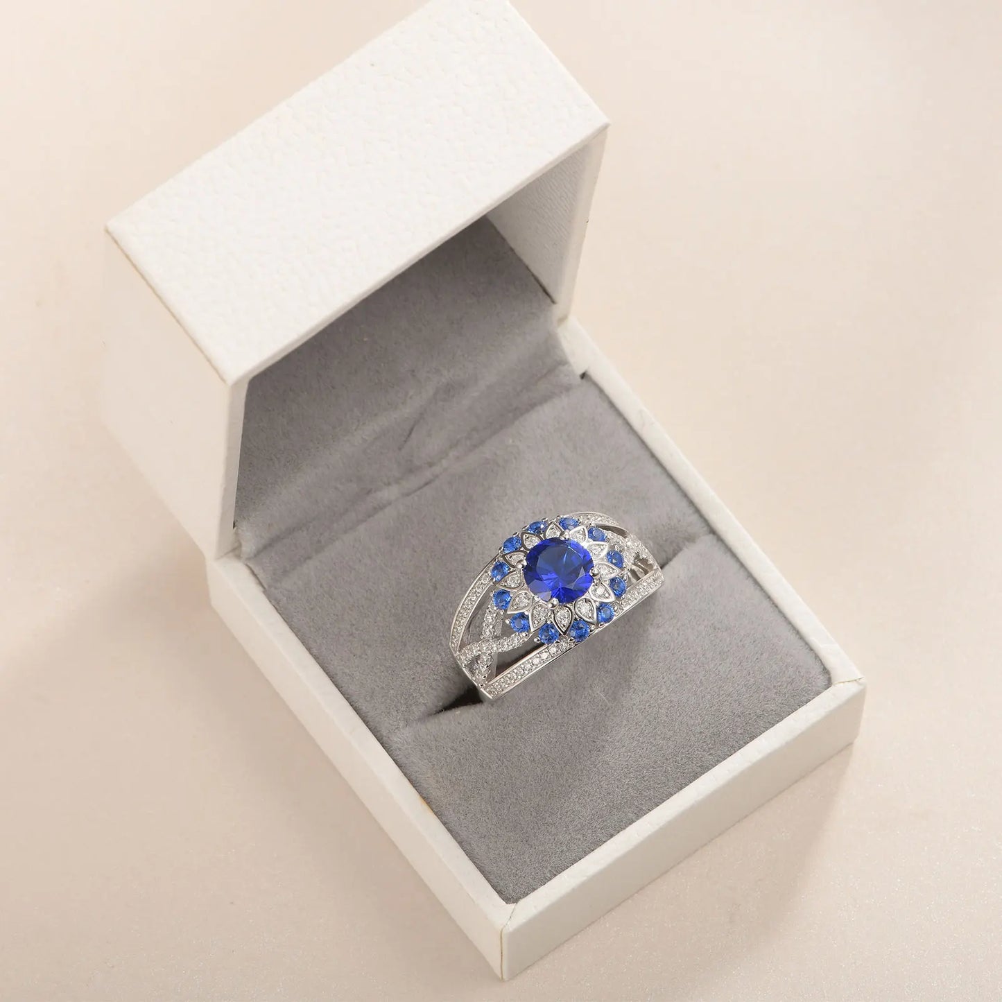 Newshe 925 Sterling Silver Blue Sapphire Engagement Ring for Women